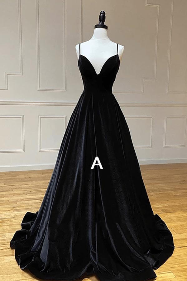 Samt A-Linie V-Ausschnitt Spaghettiträger Lange Ballkleider, Partykleid