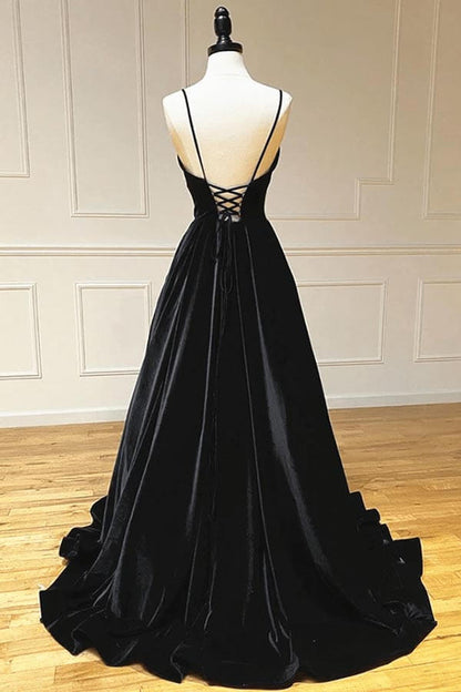 Samt A-Linie V-Ausschnitt Spaghettiträger Lange Ballkleider, Partykleid
