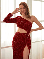 Abito da Ballo con Scollo Laterale e Spacco SYP162