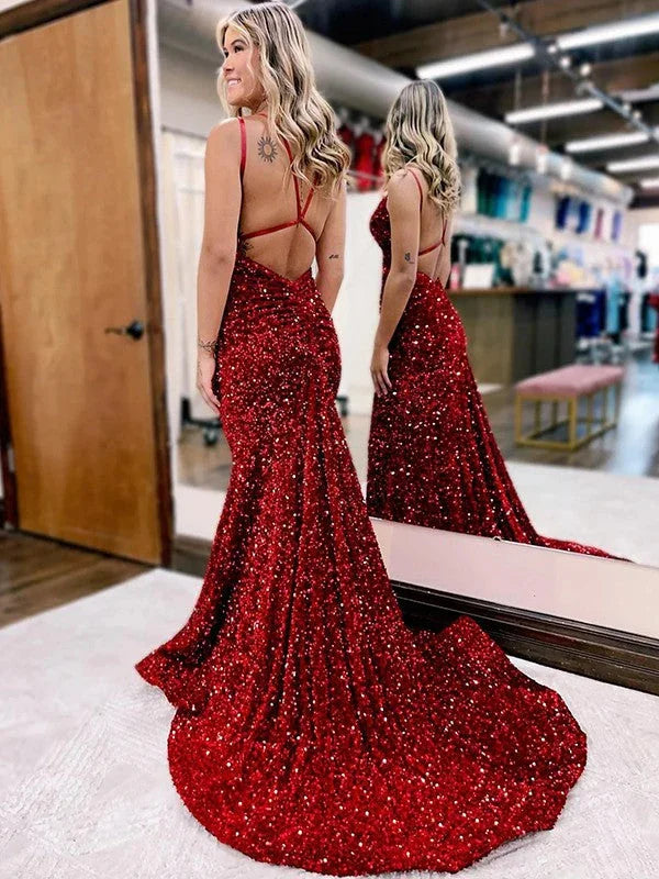 Vestidos de Baile com Lantejoulas de Veludo Franzidos SYP139
