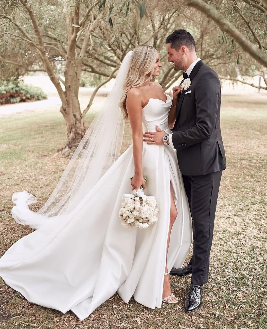 Vintage A Line Ivory Satin Beach Wedding Dress With Side Slit