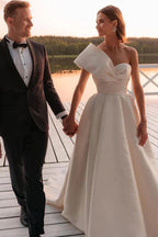 Vintage Wedding Dress One Shoulder Bridal Gown With Court Train