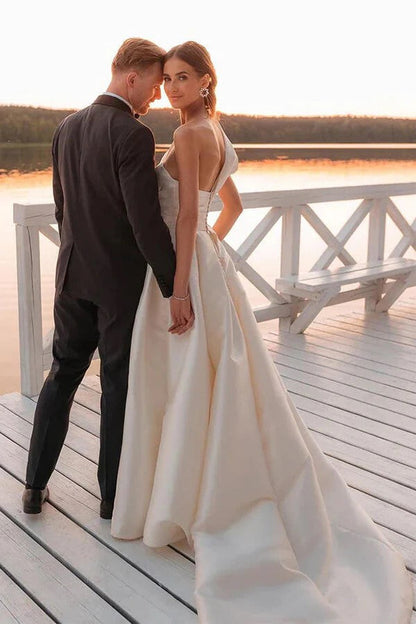 Vintage Wedding Dress One Shoulder Bridal Gown With Court Train