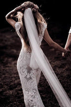 Vintage Lace Rustic Wedding Dresses Cap Sleeve Boho Wedding Gowns