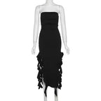 Elegante abito da festa nero senza spalline, abito da sera nero Y1929