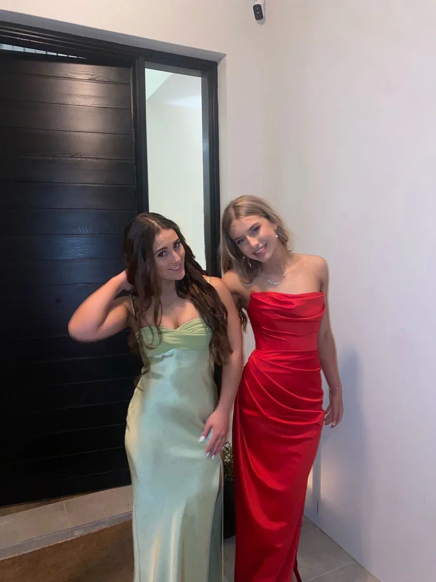 Robe de soirée longue en satin rouge élégante Robe de fête rouge Y4929