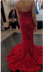 Abito da sera rosso con paillettes a sirena per ballo di fine anno, abito luccicante per festa Y274