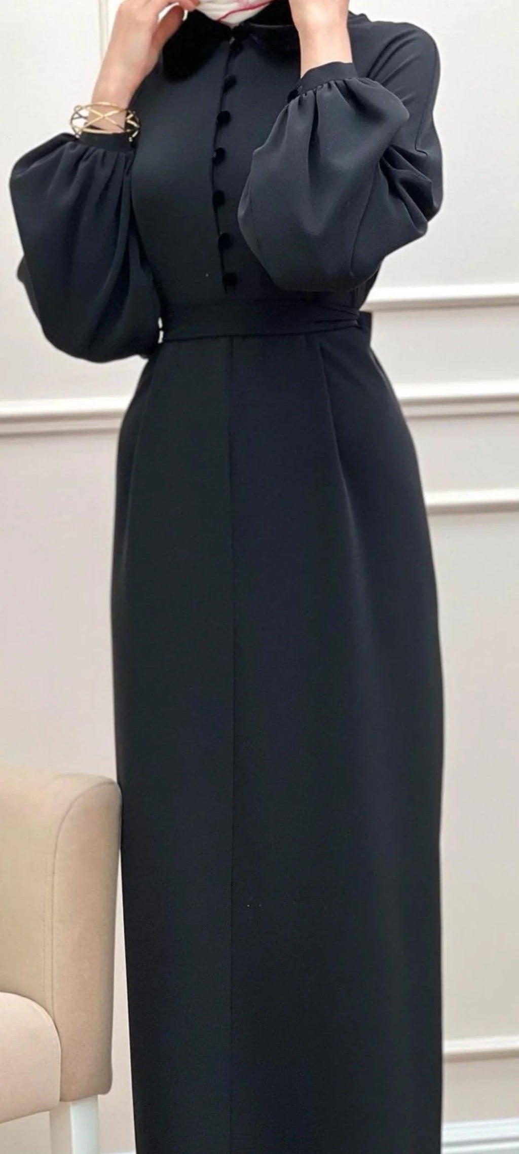 Robe de soirée noire élégante à manches longues colonne Y4917