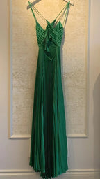 Robe de soirée verte longue plissée à nouer dans le dos Y4000
