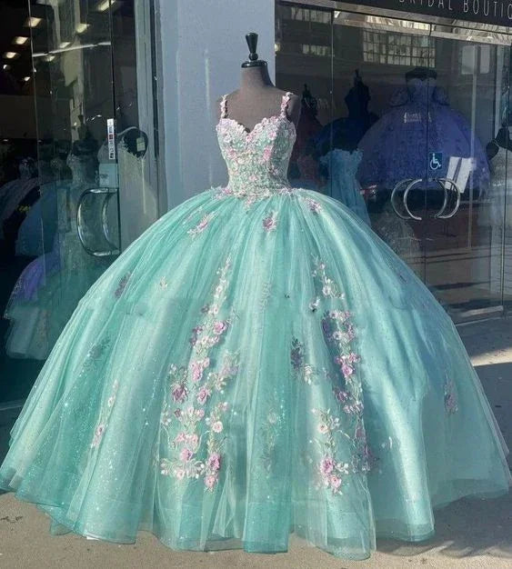 Robe de bal grande taille vert menthe Princess avec appliqué en dentelle pour Quinceañera, robe douce seize ans Y6366