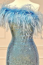 Sparkly Tight Sequins Homecoming Dress with Feathers