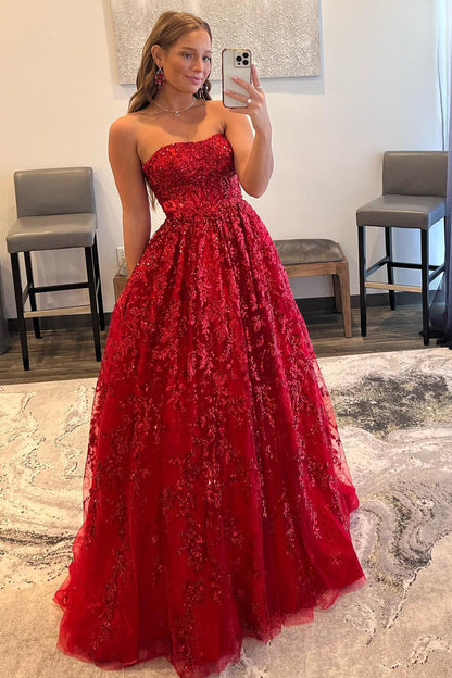 Roycebridal Zara |A-line Sequined Lace Long Prom Dress with Pockets
