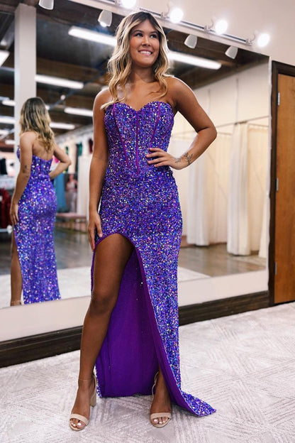 Sheath Sweetheart Sequins Prom Dress with Slit