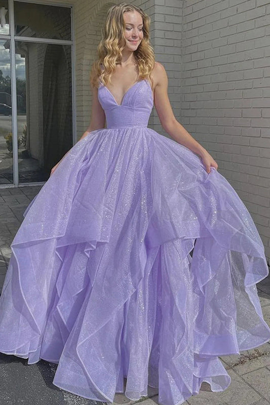 Roycebridal Lupe | Vestido de fiesta largo con tirantes finos, corte A y volantes