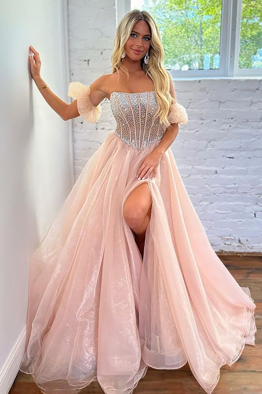 Roycebridal Brianna | Vestido de fiesta de organza con corsé ruborizado, sin tirantes y corte A