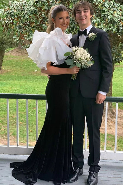 Vestido de fiesta de terciopelo con escote en V y abertura de sirena