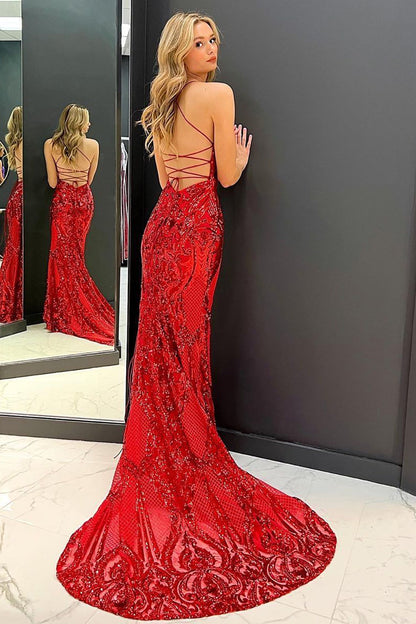 Roycebridal Alexa | Vestido de fiesta largo de sirena con lentejuelas y cola larga