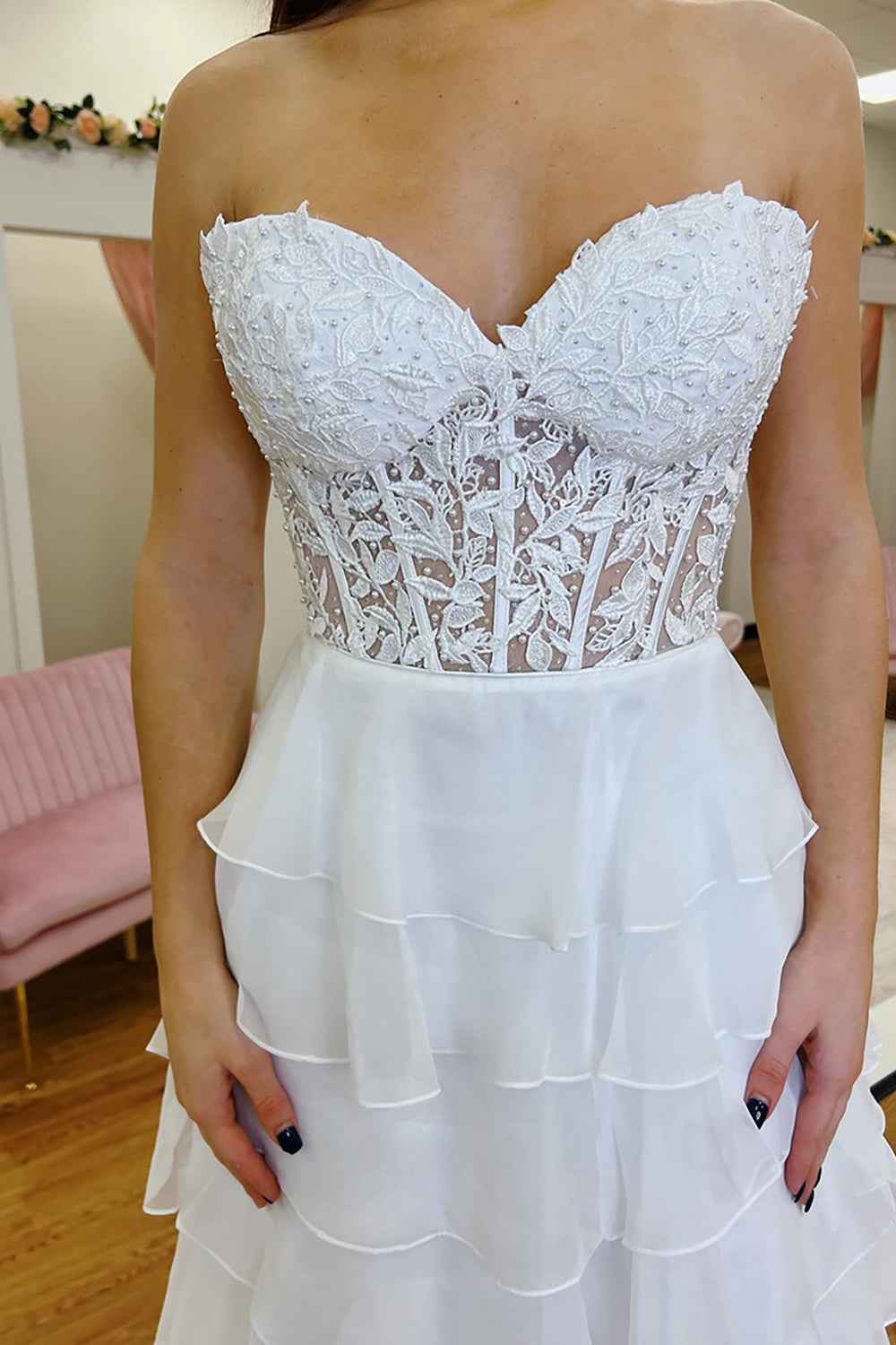 Light Blue A Line Sweetheart Chiffon Prom Dress With Tiered Ruffles Appliques