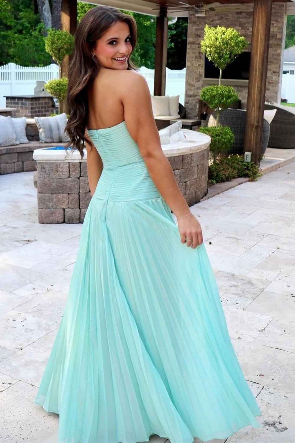 Fuchsia Pleated A Line Sweetheart Keyhole Long Prom Dress With Slit