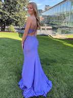 Mermaid Blue V-Neck Long Prom Dress