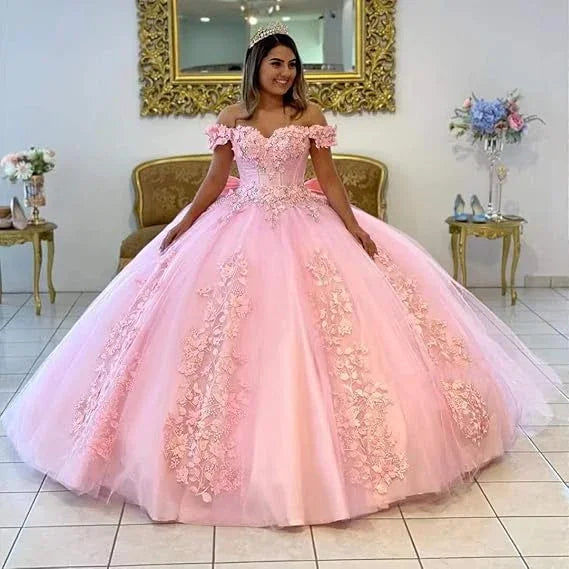 Robe de bal violette à épaules dénudées avec appliques en tulle, robe de seize ans Y5472