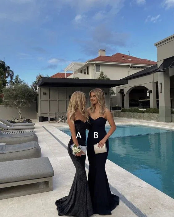 Vestido de Baile Preto Elegante com Decote Coração Vestido de Noite Preto Sereia Y7210