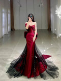 Abito da sera romantico color bordeaux con scollo a barca Abito da ricevimento Y4416