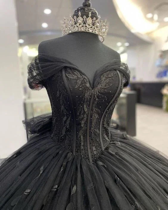 Schwarzes Quinceañera-Kleid, schwarzes Ballkleid, Süßes 16 Kleid Y1447