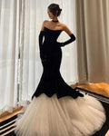 Robe longue de bal en tulle velours sirène noire Robe de soirée Y4678