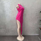 Abito da donna sexy lucido con spacco, frange e fasce, elegante abito lungo da sera Y407