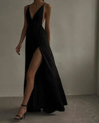 vestido longo preto elegante para baile vestido de noite Y52