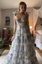 Abito da sera lungo a linea ad A in chiffon con motivo floreale speciale Y6721