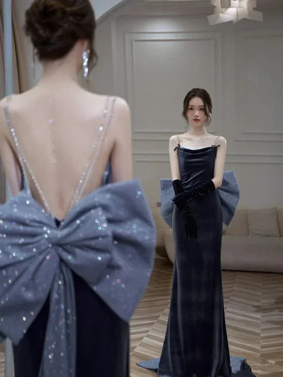 Robe de soirée élégante sirène avec nœud, robe de réception, robe de cérémonie chic Y2067