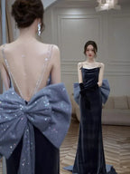 Robe de soirée élégante sirène avec nœud, robe de réception, robe de cérémonie chic Y2067