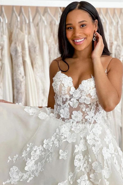 Vestidos de novia con escote corazón, estilo bohemio, de encaje 3D
