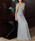 Off Shoulder Short Sleeve Chiffon Lace Appliques Mother Of The Bride Tea Length