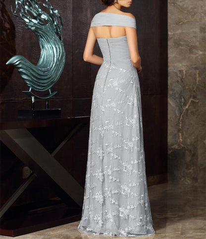 A-Linie/Princess-Linie Schulterfrei Kurze Ärmel Wadenlang Chiffon Brautmutterkleider mit Applikationen Spitze