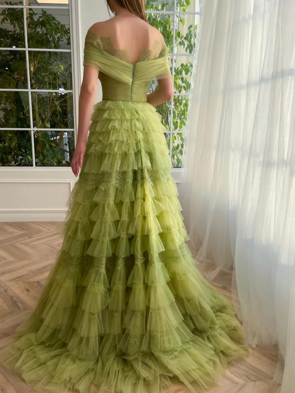 A Line Off the Shoulder Tulle Prom Dress
