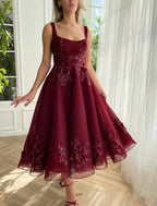 Bmbridal Tulle Square Neck A Line Prom Dress With Lace Appliques