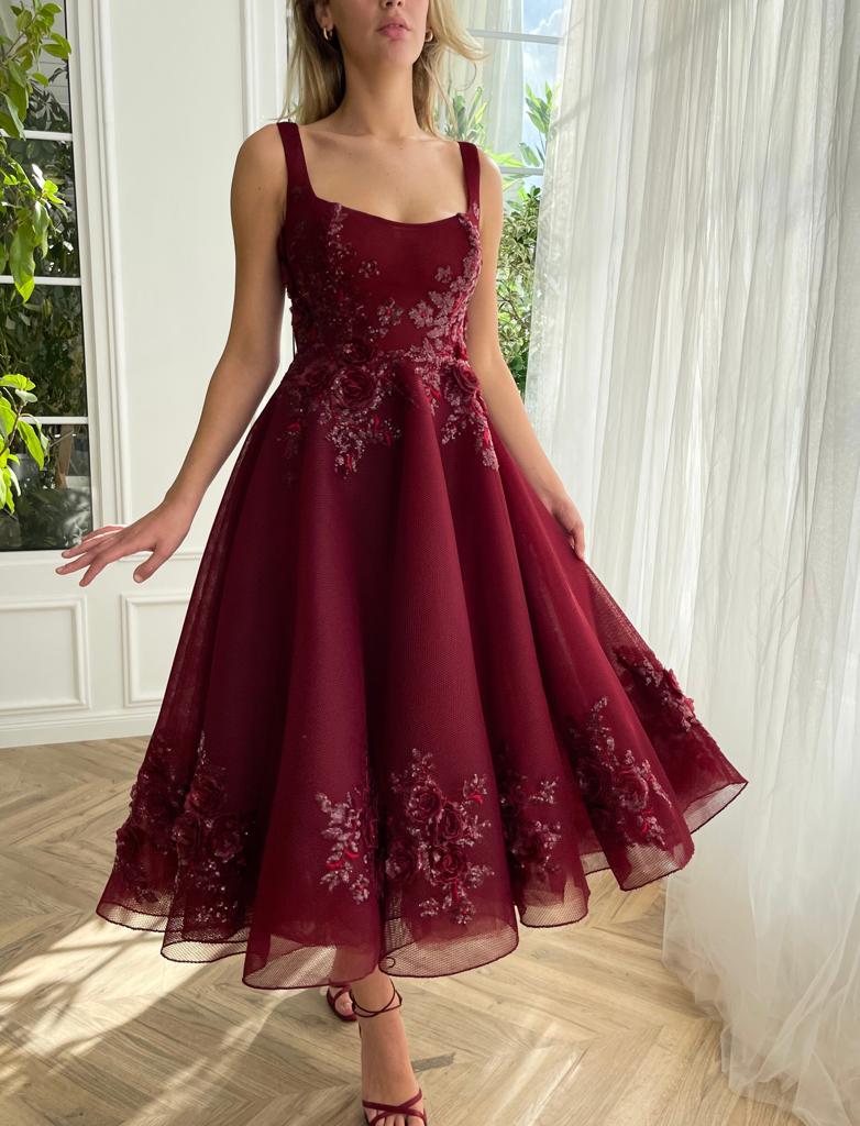 Bmbridal Tulle Square Neck A Line Prom Dress With Lace Appliques