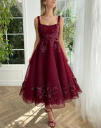 Bmbridal Tulle Square Neck A Line Prom Dress With Lace Appliques