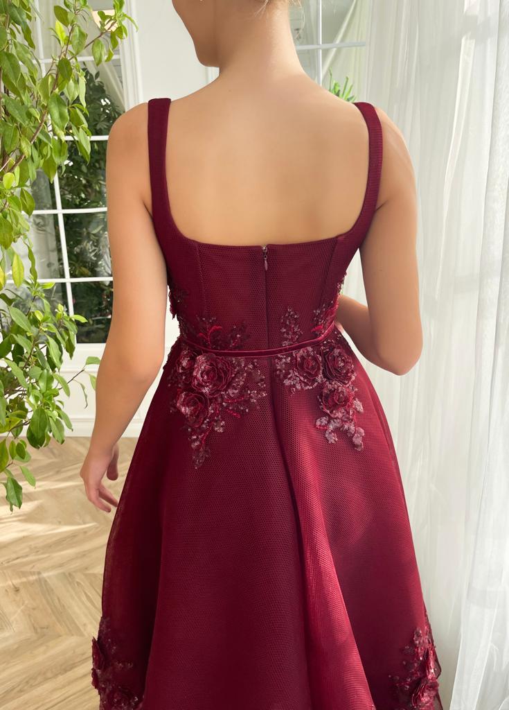 Bmbridal Tulle Square Neck A Line Prom Dress With Lace Appliques