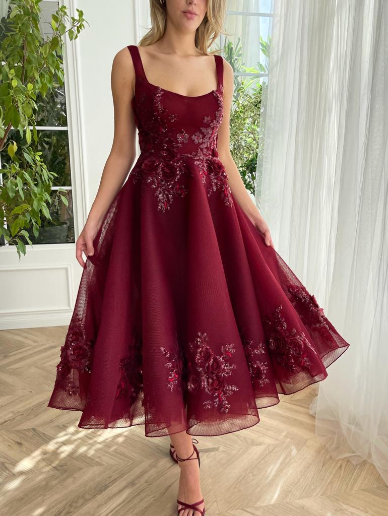 Bmbridal Tulle Square Neck A Line Prom Dress With Lace Appliques