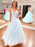 Strapless Ruffled Tulle Long Prom Dress Ball Gown Pastel Lavender