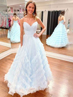 Strapless Ruffled Tulle Long Prom Dress Ball Gown Pastel Lavender