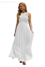 Vestido de Dama de Honra Halter em Chiffon para Mulher, Modelo A-Line, Longo, Formal, para Baile de Finalistas SEA28015