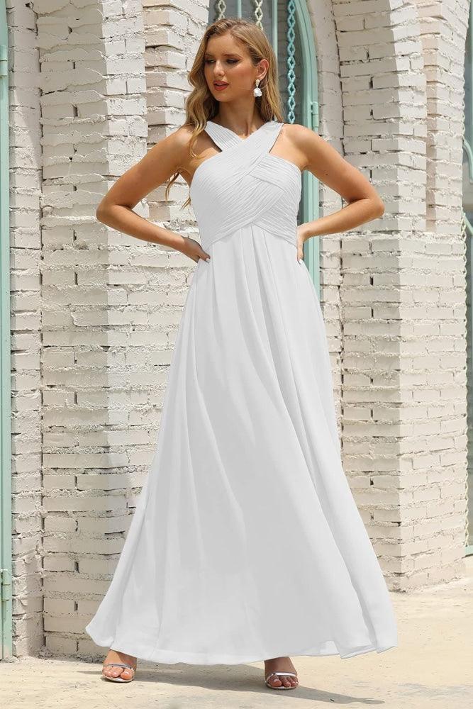 Vestido de Dama de Honra Halter em Chiffon para Mulher, Modelo A-Line, Longo, Formal, para Baile de Finalistas SEA28015