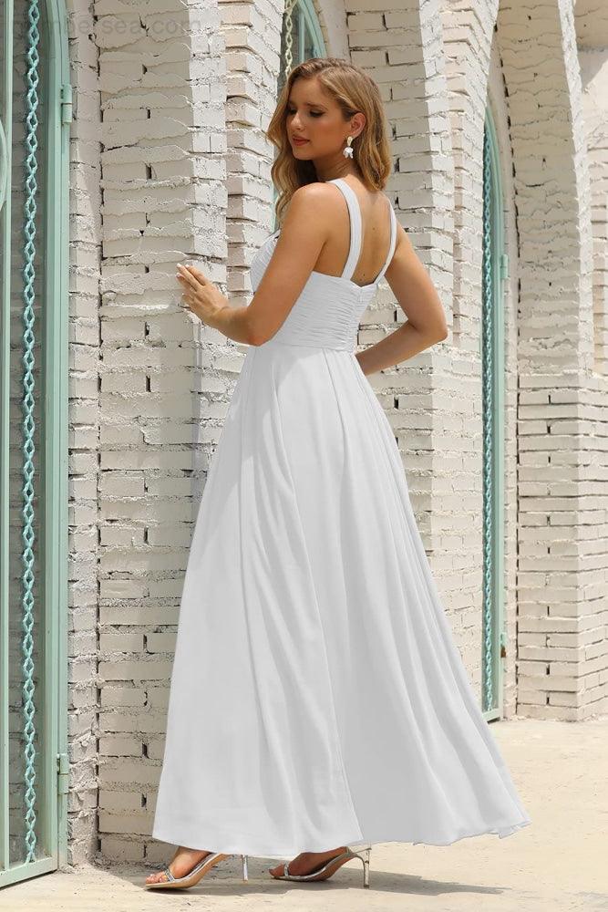 Vestido de Dama de Honra Halter em Chiffon para Mulher, Modelo A-Line, Longo, Formal, para Baile de Finalistas SEA28015