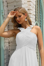 Vestido de Dama de Honra Halter em Chiffon para Mulher, Modelo A-Line, Longo, Formal, para Baile de Finalistas SEA28015
