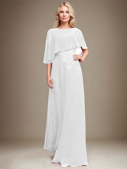 Vestido de gasa con encaje y lentejuelas para madre de la novia, corte A, largo hasta el suelo 